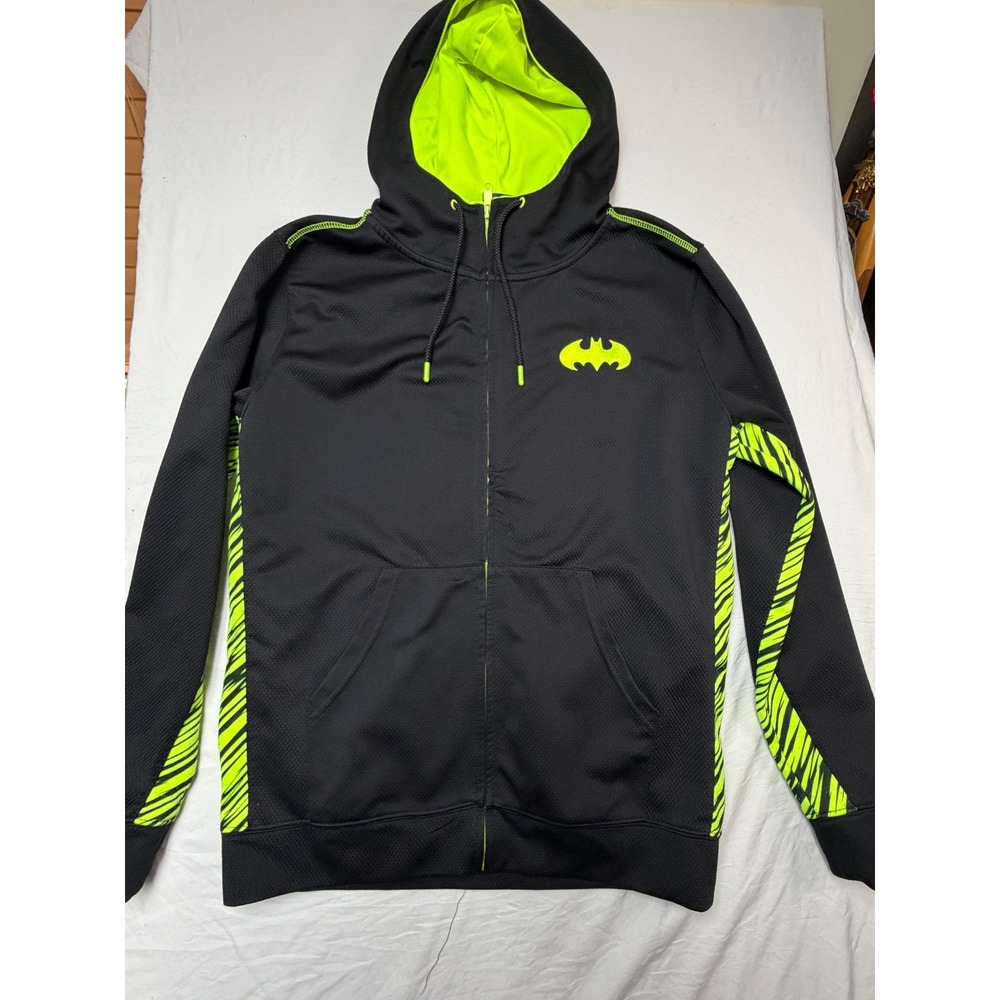 Batman DC Comics Mens Full Zip Hoodie Black Neon Green Zebra Performance Large